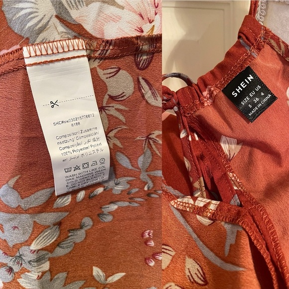 SHEIN Floral Thin Strap Orange Maxi Dress Women’s Small - Picture 9 of 14
